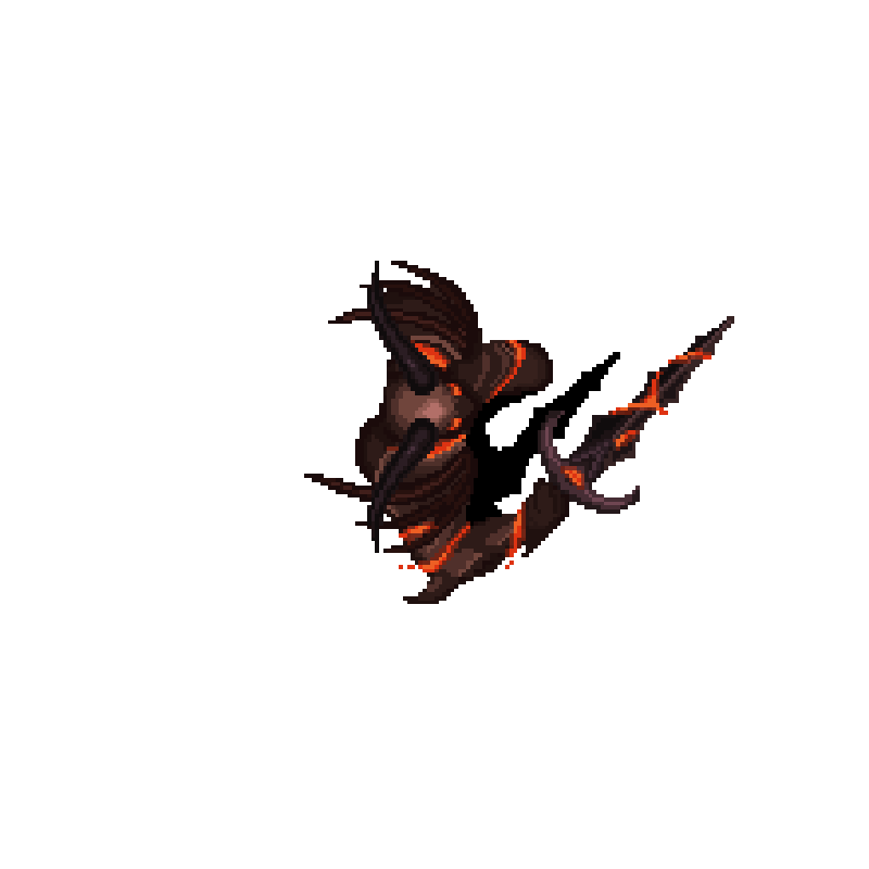 Animated black demon with glowing red eyes, horns, and a forked tail