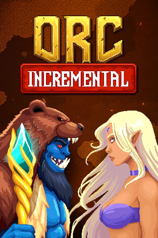 Vertical key art with the Orc Incremental title above an orc and elf
