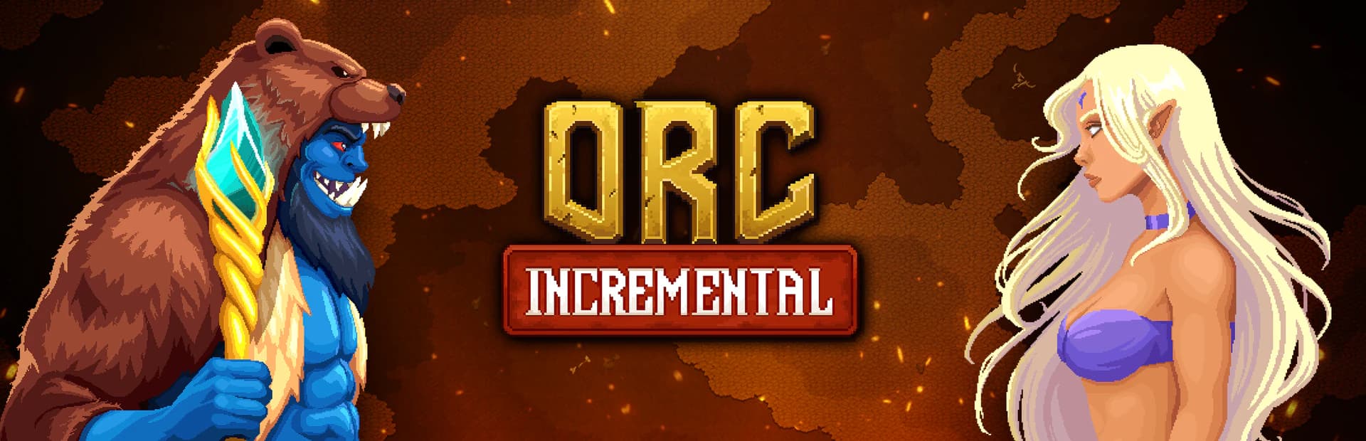 Wide banner of an orc and elf flanking the Orc Incremental title