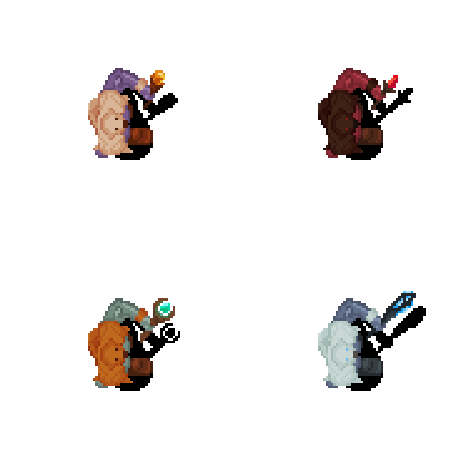 Animated group of four Shaman skin variants in different colors